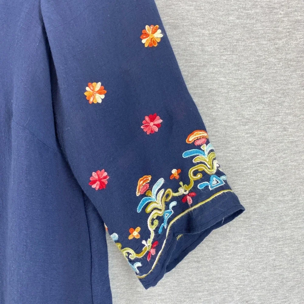 Figueroa & Flower Womens 1X Festival Peasant Hippie Boho Navy Embroidered Blouse - Picture 3 of 8